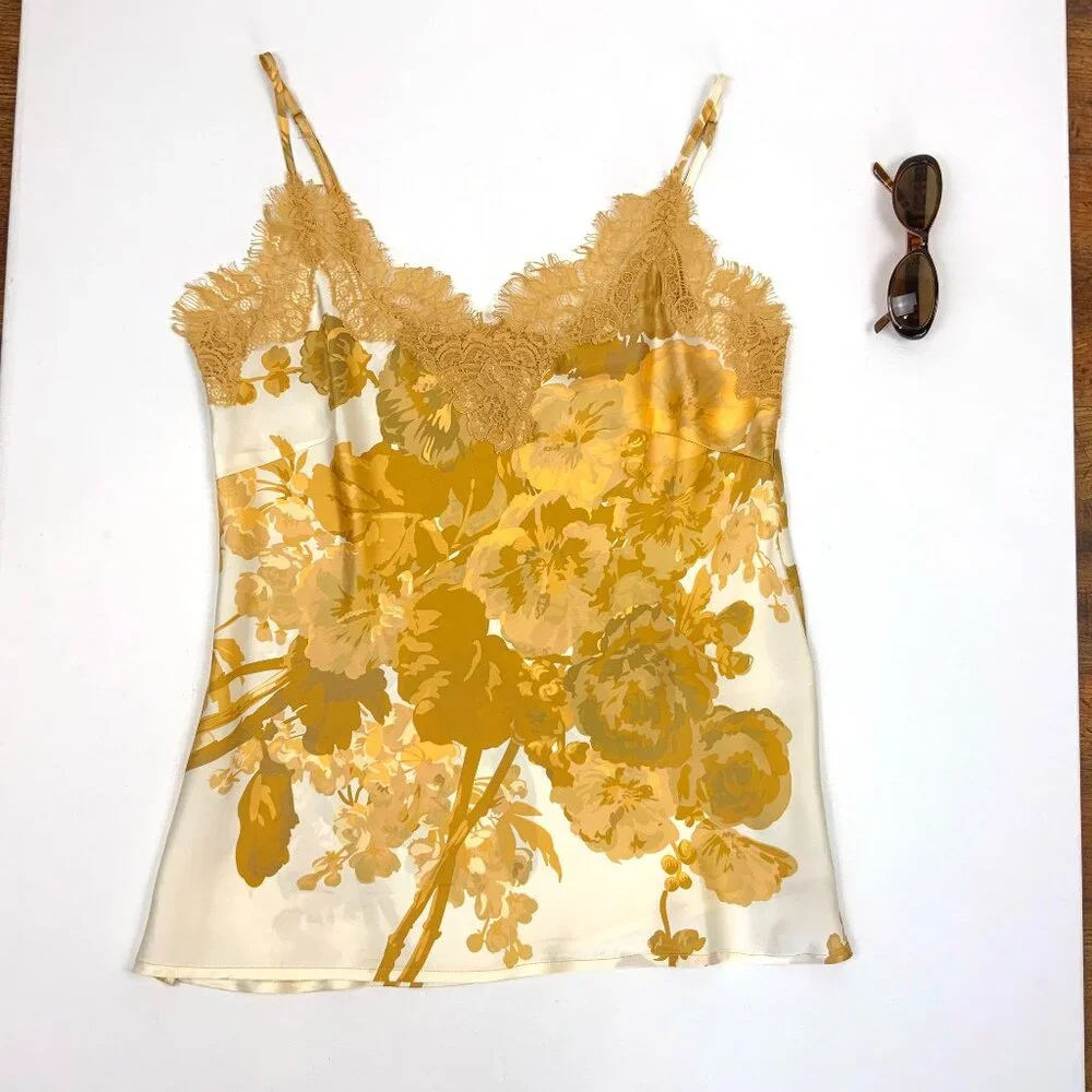 New Gold Hawk Silk Golden Bloom Claire Camisole Top Sz M - Picture 16 of 16